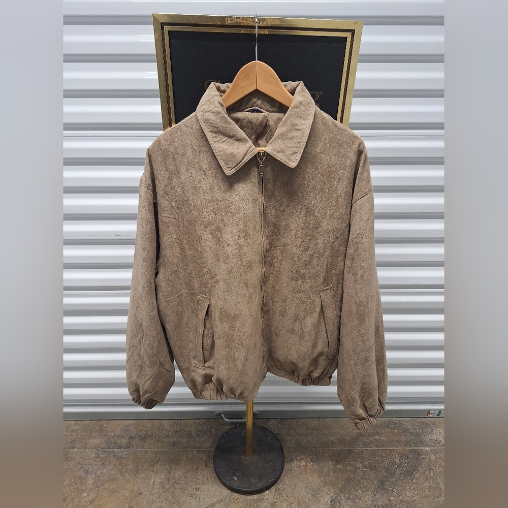 Vintage Winner Mate Tan Suede Bomber Jacket Water Resistant LARGE